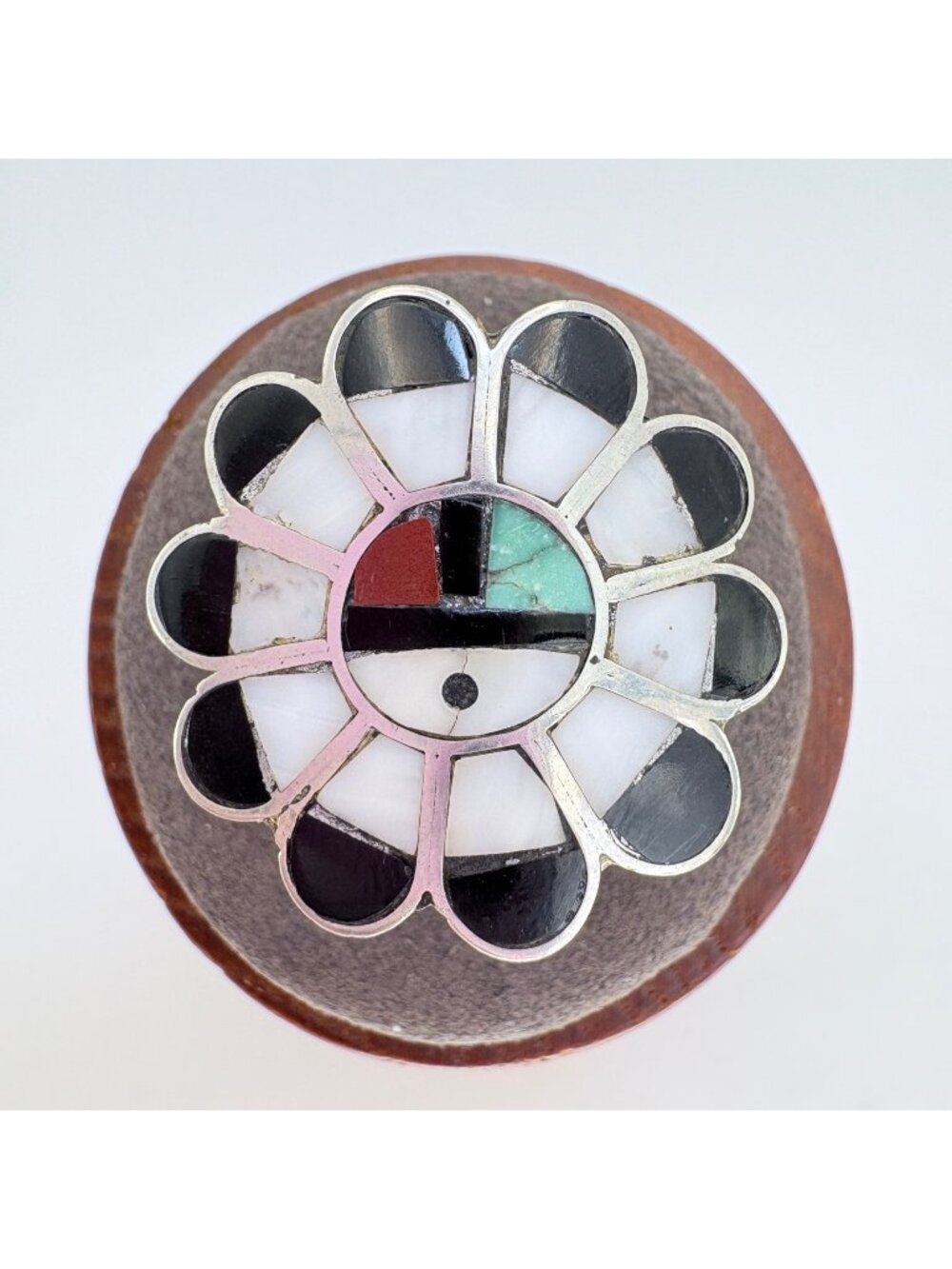 Zuni Multi-Stone Mother of Pearl Statement Ring Sterling Silver 925 Size 4